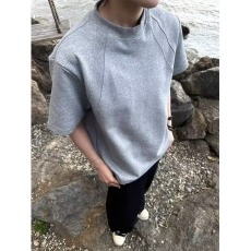 批发美式重磅正肩短袖t恤男夏季拼接设计感修身小领口体恤打底衫