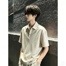 批发人夫感老钱风彷亚麻<b class='q'>polo</b><b class='q'>衫</b>短袖<b class='q'>男</b>夏季薄款透气cleanfit高级感衬<b class='q'>衫</b>
