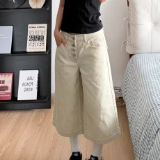 批发美式复古直筒宽松排扣工装牛仔裤<b class='q'>男</b>女2026夏季设计感阔腿七分裤