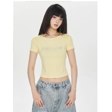 批发2026夏季瑜伽服女字母弹力跑步训练健身上衣t恤显瘦运动<b class='q'>短袖</b>薄款