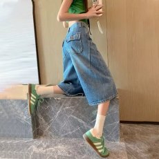 批发美式复古高腰阔腿牛仔七分裤女夏季新款2026宽松显瘦水洗直筒<b class='q'>裤子</b>