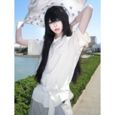 批发夏季轻熟风男士条纹衬衫肌理感<b class='q'>文艺</b>韩<b class='q'>范</b>翻领上衣慵懒感简约短袖