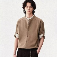 批发高级感<b class='q'>帅气</b>夏季新款衬衫男士假两件宽松流行百搭半袖外套上衣
