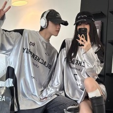 批发印花落肩袖套头潮流<b class='q'>嘻哈</b>美式复古机车长袖男女青少年无品牌圆领