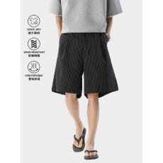 批发美式高街竖条纹短西裤夏季宽松透气薄款抗皱<b class='q'>通勤</b>老钱休闲四分裤男