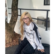 批发青少年春秋<b class='q'>冬</b>美式复古宽松缎面印花长袖上衣宽松型棉涤落肩袖休闲