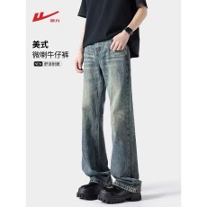 批发美式高街做旧微喇牛仔<b class='q'>裤</b>男女<b class='q'>百搭</b>潮牌cleanfit水洗直筒<b class='q'>裤</b>休闲长<b class='q'>裤</b>