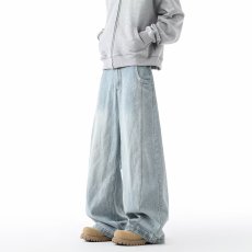 批发美式高街<b class='q'>牛仔裤</b>子男款春夏季痞帅复古潮牌垂感直筒长裤阔腿工装裤