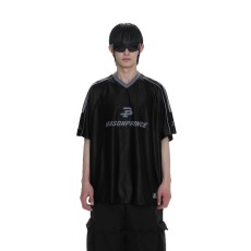 批发美式复古V领杠条球服短袖<b class='q'>T</b><b class='q'>恤</b>男夏季宽松休闲短裤运动套装