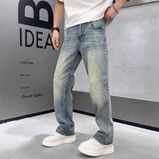 批发夏季薄款2026新款复古宽松直筒<b class='q'>牛仔裤</b>男款美式潮牌浅色休闲长裤子