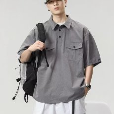 批发潮牌大码美式复古套头工装短袖衬衫<b class='q'>男</b>夏季新款宽松半袖<b class='q'>衣服</b>POLO衫