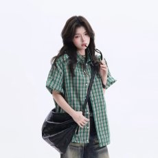 批发美式潮牌格子短袖<b class='q'>衬衫</b><b class='q'>男</b>女夏季复古宽松情侣<b class='q'>休闲</b>高级感<b class='q'>衬衣</b>外套