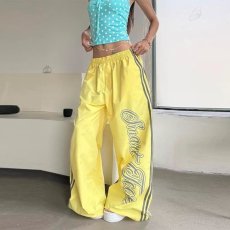 批发文艺韩街舞潮牌<b class='q'>嘻哈</b>新款黄色休闲美式直筒长<b class='q'>裤</b>女百搭爵士舞流行