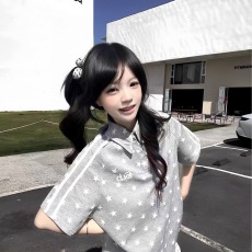 批发美式复古满天星字母polo衫短袖<b class='q'>t</b><b class='q'>恤</b>男女夏季初中高中学生上衣服