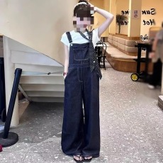 批发韩系小个子减龄可爱牛仔背带裤女夏季2025新款宽松显瘦慵懒风长裤