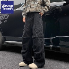 批发美式米白色多口袋工装裤男女春季潮牌伞兵阔腿工装裤休闲直筒裤子