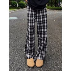 批发日系复古慵懒风抽绳格子裤<b class='q'>男</b>女松弛感宽松阔腿格纹休闲裤