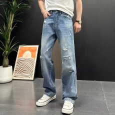 批发美式复古宽松脏染做旧牛仔裤<b class='q'>男</b>女设计感小众猫须休闲直筒阔腿<b class='q'>裤子</b>