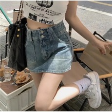 批发辣妹显瘦半身裙牛仔裙女装夏季a字裙短裙带内衬水洗<b class='q'>复古</b>高腰显瘦