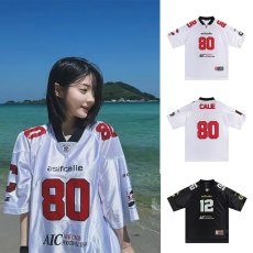 批发夏季新款设计感小众美式复古印花宽松短袖球衣T恤<b class='q'>街头</b>运动休闲T恤