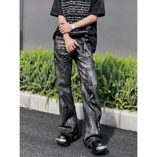 批发水洗扎染微喇牛仔裤<b class='q'>男</b>美式vibe潮牌复古痞帅重工小众拉链直筒<b class='q'>长裤</b>
