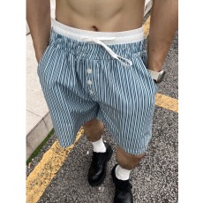 批发美式小众纽扣抽绳竖条纹休闲<b class='q'>短裤</b><b class='q'>男</b>夏季潮流速干沙滩裤五分运动裤
