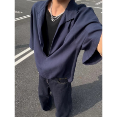 批发潮流慵懒ins禁欲系雅痞深V领短袖<b class='q'>衬衣</b>男炸街冷淡风小众设计感<b class='q'>时尚</b>