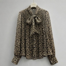 批发韩系波点印花雪纺衬衫女<b class='q'>长袖</b>设计感飘带宽松慵懒时髦气质上衣潮