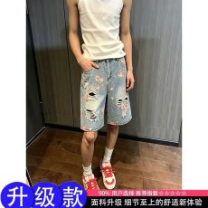 批发时尚印花牛仔中裤2026新款夏季外穿五分裤高腰薄款阔腿直筒<b class='q'>热裤</b>