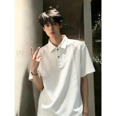 批发纯色Polo衫夏季<b class='q'>男</b>士短袖t恤ins百搭休闲潮流上衣有领帅气商务<b class='q'>体恤</b>