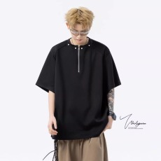 批发280克重磅亨利领半拉链短袖男款夏季<b class='q'>新款</b>潮牌美式上衣宽松半袖T恤