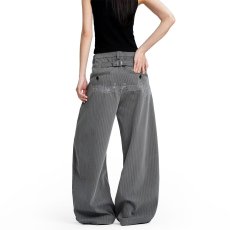 批发美式复古竖条纹西装裤男女2026春秋款高街<b class='q'>设计</b>感宽松显瘦阔腿裤