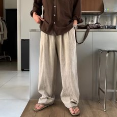 批发韩系轻奢<b class='q'>亚麻</b>休闲裤男夏季薄款双褶皱设计直筒裤宽松阔腿工装长裤