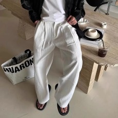 批发美式复古老钱风<b class='q'>男装</b>夏季直筒休闲裤高级感垂坠感宽松阔腿弯刀<b class='q'>裤子</b>