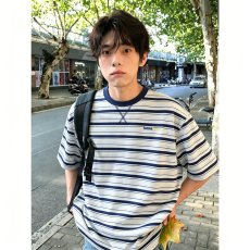 批发美式条纹扎染短袖<b class='q'>T</b><b class='q'>恤</b>男上衣酷帅圆领半袖打底衫休闲百搭夏季新款