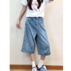 批发复古阔腿七分牛仔裤女夏季高腰<b class='q'>大码</b><b class='q'>胖</b><b class='q'>mm</b><b class='q'>宽松</b>显瘦梨型身材直筒裤子