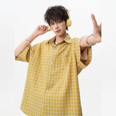 批发学院风黄色polo领<b class='q'>衬衣</b>短袖<b class='q'>男</b>夏季新款阳光少年感宽松半袖<b class='q'>衬衫</b>潮