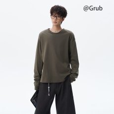 批发重磅长袖T恤男生纯色<b class='q'>宽松</b>V领绿色内搭<b class='q'>打底衫</b>男款体恤衫