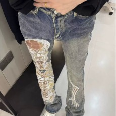 批发高端骷髅刺绣<b class='q'>牛仔裤</b>男潮牌修身<b class='q'>小脚裤</b>春季韩版潮流男装时尚长裤子
