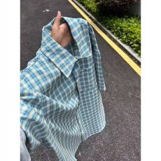 批发美式潮牌格子短袖<b class='q'>衬衫</b>男女夏季复古宽松情侣休闲高级感<b class='q'>衬衣</b>外套