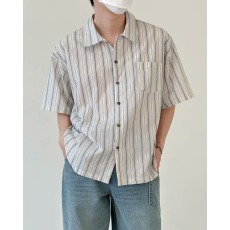批发条纹<b class='q'>衬衫</b>男短袖夏季新款日系复古潮牌设计感上衣情侣<b class='q'>衬衣</b>外套薄款