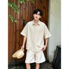 批发夏季薄款纯色短袖衬衣男2026款百搭休闲男士寸衫五分袖男生衬衫