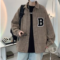 批发千鸟格<b class='q'>衬衫</b>式外套男秋季设计感小众高级感夹克ins潮牌痞帅气衣服
