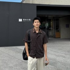 批发美式复古拼色格子假两件外套男女潮牌宽松老钱风休闲短袖<b class='q'>衬衫</b>