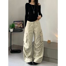 批发美式高街复古阔腿多口袋宽松直筒工装裤男女cleanfit拖地长裤子潮