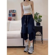 批发夏季日系大口袋工装过膝短裤男女同款美式<b class='q'>街头</b>宽松绑带休闲阔腿裤