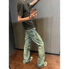 批发美式复古蓝原牛<b class='q'>牛仔裤</b><b class='q'>男生</b>直筒裤修身白边四线休闲百搭微喇裤子