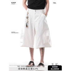 批发2026夏季美式潮牌打褶廓形弯刀七分休闲裤<b class='q'>男</b>女高街宽松工装<b class='q'>短裤</b>