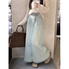 批发复古毛边牛仔半身裙女冬季小个子高腰显瘦百搭<b class='q'>中长款</b>a字大摆长裙