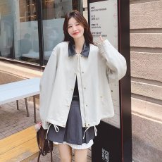 批发<b class='q'>韩国</b>chic秋复古洋气撞色翻领单排扣宽松百搭长袖工装夹克短<b class='q'>外套</b>女